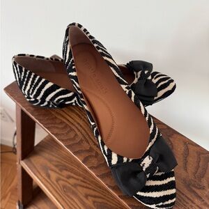 Gentle Souls Zebra Print Flats with Black Bow